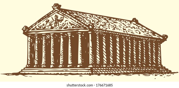 Illustration of a series of vector drawings for the Seven Wonders of the Ancient World. Temple of Artemis at Ephesus