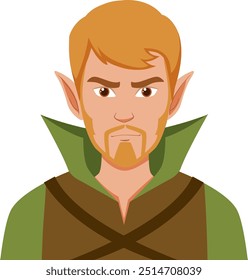 Illustration of a serious-looking elf character