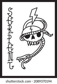 illustration "Serpent". example of a snake tattoo, twisted around the skull