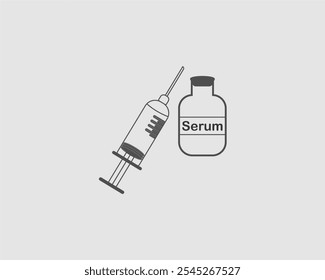 Illustration of Serum Bottle and Medical Syringe for Health and Medical Concept Design. Health, medical, vaccination or science themed design.