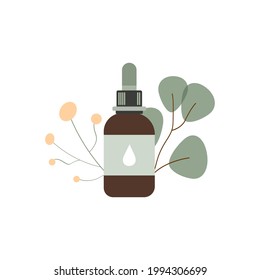 Ilustración de suero para la cara con hierbas. Gráficos vectoriales