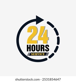 Illustration of the service icon around the clock. 24 hours a day we serve you.