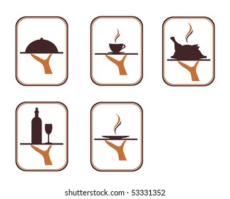 The illustration of the serving food and drink over the white background