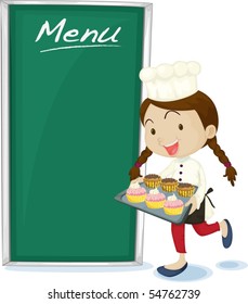 Illustration of a serving girl on white background