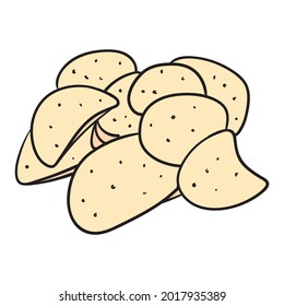 illustration of a serving of potato chips with salt.
