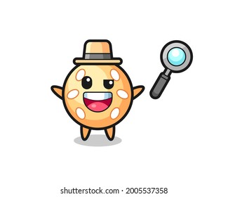 illustration of the sesame ball mascot as a detective who manages to solve a case , cute style design for t shirt, sticker, logo element