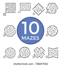 Illustration with set of 10 mazes.