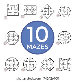 Illustration with set of 10 mazes.