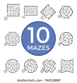 Illustration with set of 10 mazes.