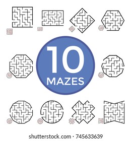 Illustration with set of 10 mazes.
