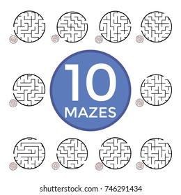 Illustration with set of 10 mazes.