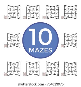 Illustration with set of 10 mazes.