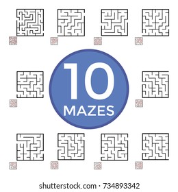 Illustration with set of 10 square mazes.