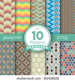 Illustration of Set of 10 Vector Seamless Geometric Lines Pattern Backgrounds for Web, Presentations, Texture. You can find fully worked patterns in swatches library