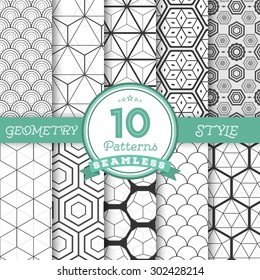 Illustration of Set of 10 Vector Seamless Geometric Lines Pattern Backgrounds for Web, Presentations, Texture. You can find fully worked patterns in swatches library