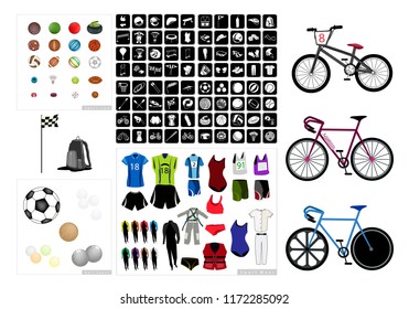 Illustration Set of 20 Assorted Icon of Sport Equipments, Accessories and Sport Items.