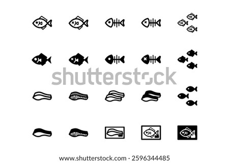 Illustration set of 20 vector fish icons.