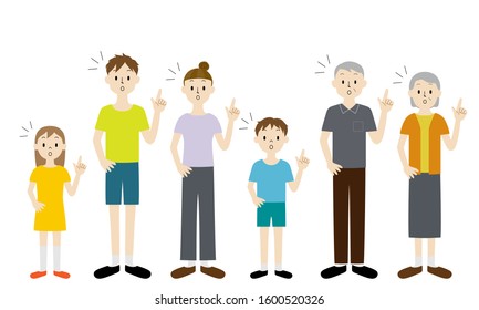 Illustration set of 3 generation family (with the expression "I see.")