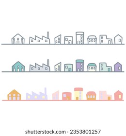 Illustrationsset von 3 einfachen, entformten, süßen Stadtlandschaften