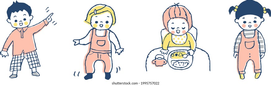 Illustration set of 4 babies