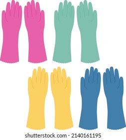 Illustration set of 4 color rubber gloves