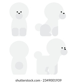 It is an illustration of a set of 4 graphical and simple dog poses (Bichon Frize).