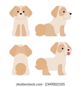 It is an illustration of a set of 4 graphical and simple dog poses (Shih Tzu).