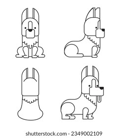 Es ist eine Illustration einer Reihe von 4 grafischen und einfachen Hundebühlen (Corgi).