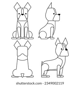 It is an illustration of a set of 4 graphical and simple dog poses (Boston Terrier).