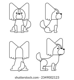 It is an illustration of a set of 4 graphical and simple dog poses (Papillon).
