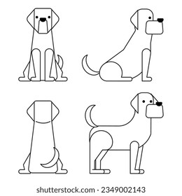 Se trata de una ilustración de un conjunto de 4 poses gráficas y simples de perros (Labrador).