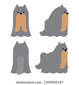 It is an illustration of a set of 4 graphical and simple dog poses (Yorkshire Terrier).