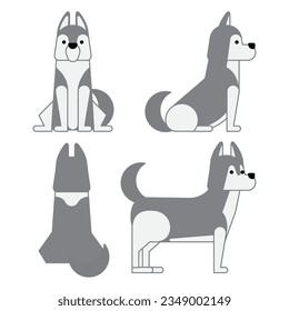 It is an illustration of a set of 4 graphical and simple dog poses (husky).