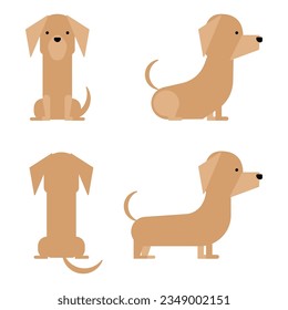 It is an illustration of a set of 4 graphical and simple dog poses (dachshund).