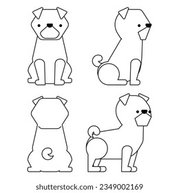 It is an illustration of a set of 4 graphical and simple dog poses (Pug).