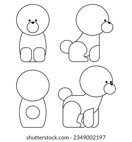 It is an illustration of a set of 4 graphical and simple dog poses (Bichon Frize).