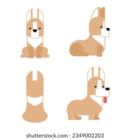 It is an illustration of a set of 4 graphical and simple dog poses (corgi).