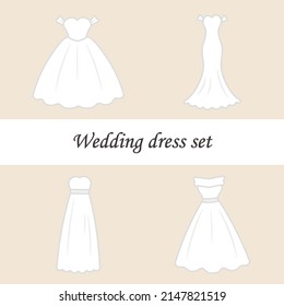 Illustration set of 4 kinds of wedding dresses (beige background)