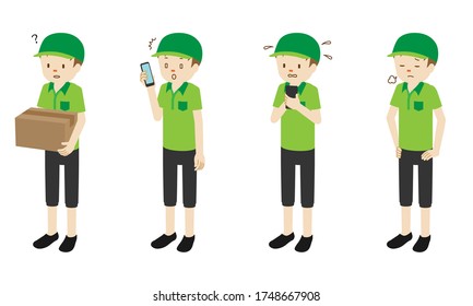 Illustration set of 4 poses of Courier delivery man standing