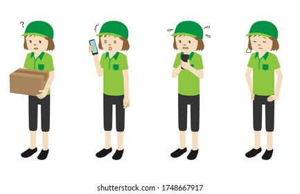 Ilustración de 4 poses de mujeres portadoras de Courier de pie