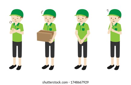 Illustration set of 4 poses of Courier delivery man standing