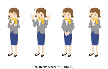 Illustration set of 4 poses of female character standing