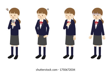 Illustration set of 4 poses of a female High school student standing