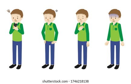 Illustration set of 4 poses of male character standing