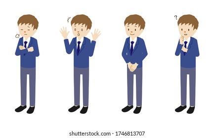 Illustration set of 4 poses of male character standing