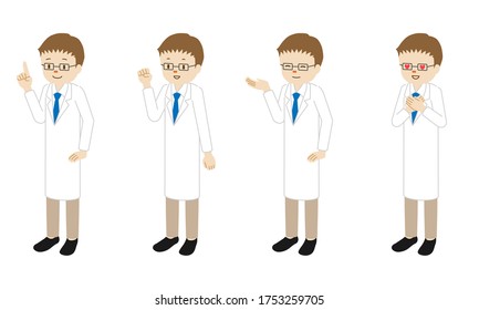 Illustration set of 4 poses of a male doctor standing