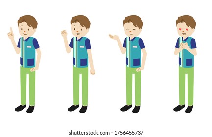 Illustration Set Of 4 Poses Of Male Clerk At Convenience Store