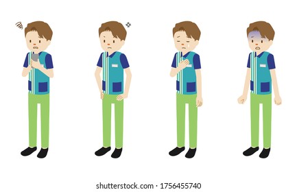 Illustration Set Of 4 Poses Of Male Clerk At Convenience Store