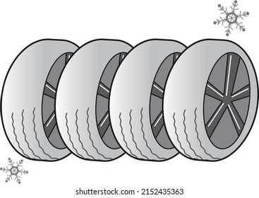 Illustration of a set of 4 studless tires