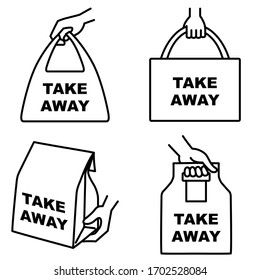 Illustrationssatz von 4 Arten von "Take-out"-Symbole "TAKE AWAY"